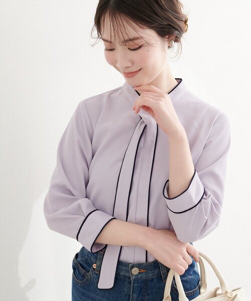 natural couture（ナチュラルクチュール）の「ねじり配色ボウタイブラウス（シャツ/ブラウス・レディース・その他2/その他1/ベージュ/サックスブルー/ピンクベージュ/アイボリー・FREE）」の10枚目の写真