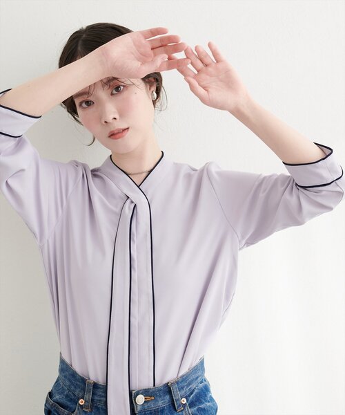 natural couture（ナチュラルクチュール）の「ねじり配色ボウタイブラウス（シャツ/ブラウス・レディース・その他2/その他1/ベージュ/サックスブルー/ピンクベージュ/アイボリー・FREE）」の11枚目の写真