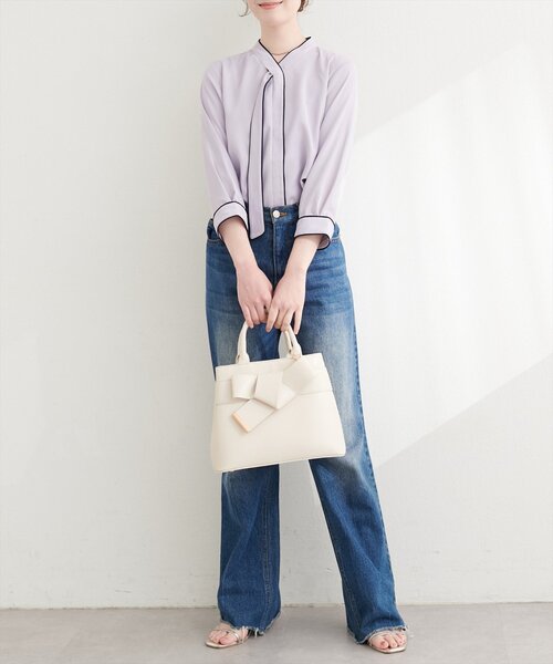 natural couture（ナチュラルクチュール）の「ねじり配色ボウタイブラウス（シャツ/ブラウス・レディース・その他2/その他1/ベージュ/サックスブルー/ピンクベージュ/アイボリー・FREE）」の12枚目の写真