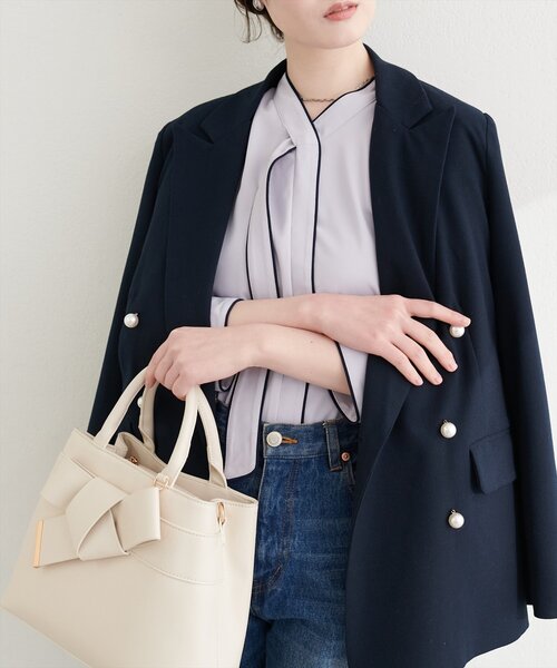 natural couture（ナチュラルクチュール）の「ねじり配色ボウタイブラウス（シャツ/ブラウス・レディース・その他2/その他1/ベージュ/サックスブルー/ピンクベージュ/アイボリー・FREE）」の13枚目の写真