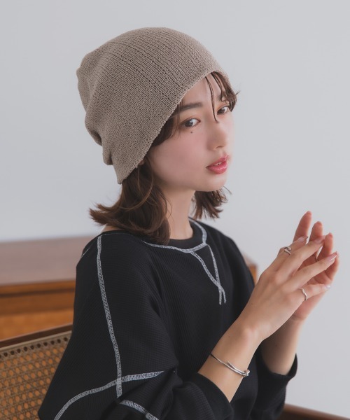 polcadot（ポルカドット）の「メッシュ サマービーニー / 軽量 シンプル ニット帽（ニットキャップ/ビーニー・レディース・グレー/ベージュ/ブラック・FREE）」の3枚目の写真