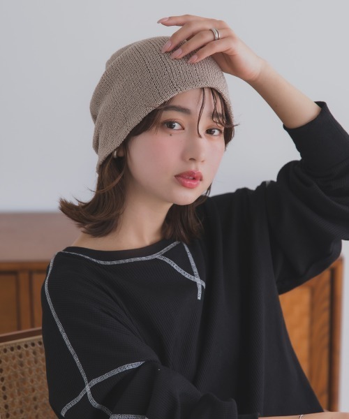 polcadot（ポルカドット）の「メッシュ サマービーニー / 軽量 シンプル ニット帽（ニットキャップ/ビーニー・レディース・グレー/ベージュ/ブラック・FREE）」の5枚目の写真