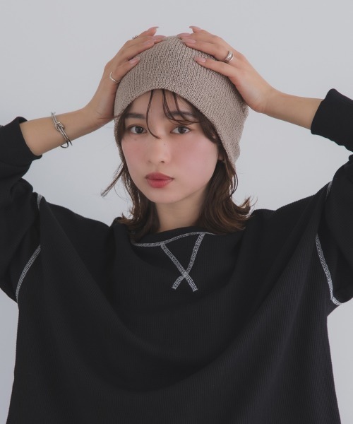 polcadot（ポルカドット）の「メッシュ サマービーニー / 軽量 シンプル ニット帽（ニットキャップ/ビーニー・レディース・グレー/ベージュ/ブラック・FREE）」の6枚目の写真