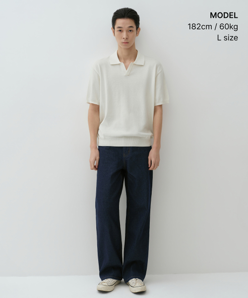 MUSINSA STANDARD（ムシンサスタンダード）の「ウォッシャブルスーピマコットンスリットネックニットポロシャツ[アイボリー]（ニット/セーター・メンズ・その他・SMALL/MEDIUM/LARGE/X-LARGE/2XL）」の2枚目の写真