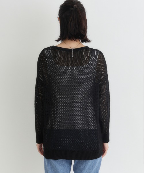 Right-on（ライトオン）の「【HONEYSUCKLE ROSE】透かし編みニットプルオーバー (シアーニット / ドロップショルダー / レイヤード)（ニット/セーター・レディース・ブラック/ライトイエロー/キナリ・L/M）」の6枚目の写真