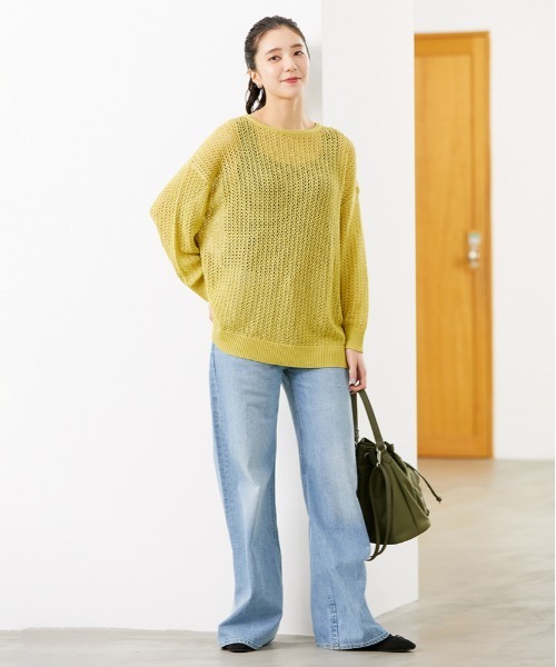 Right-on（ライトオン）の「【HONEYSUCKLE ROSE】透かし編みニットプルオーバー (シアーニット / ドロップショルダー / レイヤード)（ニット/セーター・レディース・ブラック/ライトイエロー/キナリ・L/M）」の10枚目の写真