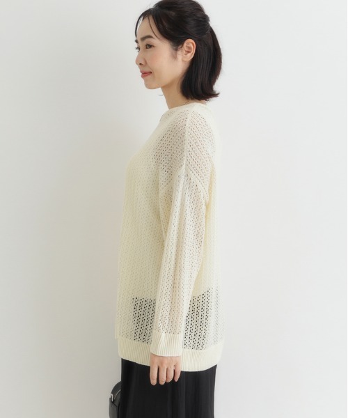 Right-on（ライトオン）の「【HONEYSUCKLE ROSE】透かし編みニットプルオーバー (シアーニット / ドロップショルダー / レイヤード)（ニット/セーター・レディース・ブラック/ライトイエロー/キナリ・L/M）」の12枚目の写真
