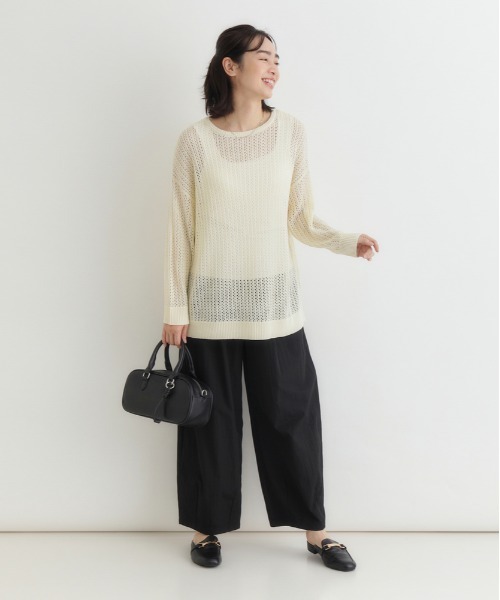 Right-on（ライトオン）の「【HONEYSUCKLE ROSE】透かし編みニットプルオーバー (シアーニット / ドロップショルダー / レイヤード)（ニット/セーター・レディース・ブラック/ライトイエロー/キナリ・L/M）」の15枚目の写真