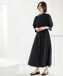 リボンベルト付きシャツワンピース【洗濯機OK/防シワ加工】