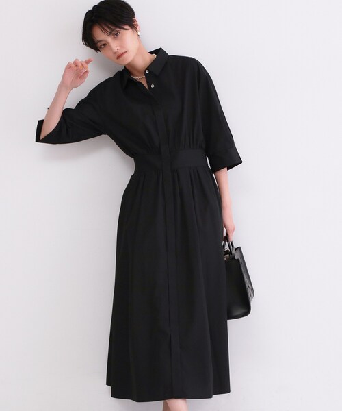 OPAQUE.CLIP（オペークドットクリップ）の「サッシュリボンベルト付きフレアシャツワンピース【洗濯機OK/防シワ加工】（ワンピース・レディース・ブラック系7/ライトブルー/レッド系/ブラウン系その他/ネイビー・40/38）」の2枚目の写真