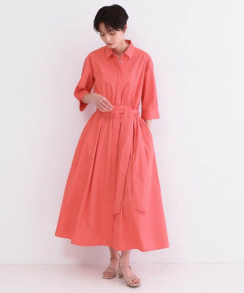 OPAQUE.CLIP（オペークドットクリップ）の「サッシュリボンベルト付きフレアシャツワンピース【洗濯機OK/防シワ加工】（ワンピース・レディース・ブラック系7/ライトブルー/レッド系/ブラウン系その他/ネイビー・40/38）」の5枚目の写真