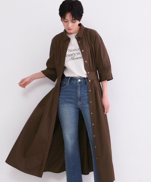 OPAQUE.CLIP（オペークドットクリップ）の「サッシュリボンベルト付きフレアシャツワンピース【洗濯機OK/防シワ加工】（ワンピース・レディース・ブラック系7/ライトブルー/レッド系/ブラウン系その他/ネイビー・40/38）」の3枚目の写真