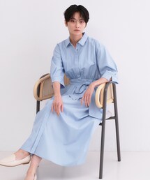 OPAQUE.CLIP | サッシュリボンベルト付きフレアシャツワンピース【洗濯機OK/防シワ加工】(ワンピース)