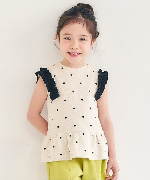 apres les cours(アプレレクール)の「【WEB限定】袖フリルワッフルTシャツ(Tシャツ/カットソー・キッズ・グリーン/ブラック/ブラウン/サックスブルー/レッド・110/100/80/120/90/140/130)」の1枚目の写真