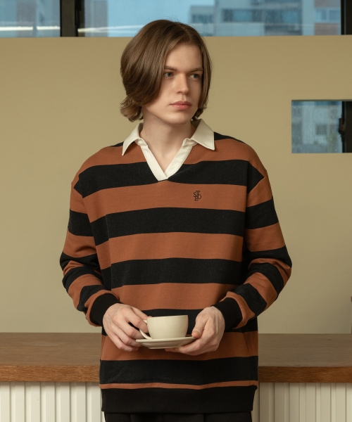 SELITIO(セレティオ)の「ストライプラグビーコラTシャツブラック(スウェット・メンズ・ブラック・MEDIUM/LARGE)」の3枚目の写真