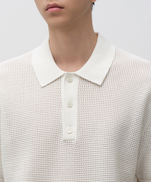 MUSINSA STANDARD（ムシンサスタンダード）の「クロシェニットポロシャツ[アイボリー]（ニット/セーター・メンズ・その他・MEDIUM/LARGE/X-LARGE/2XL/SMALL）」の4枚目の写真