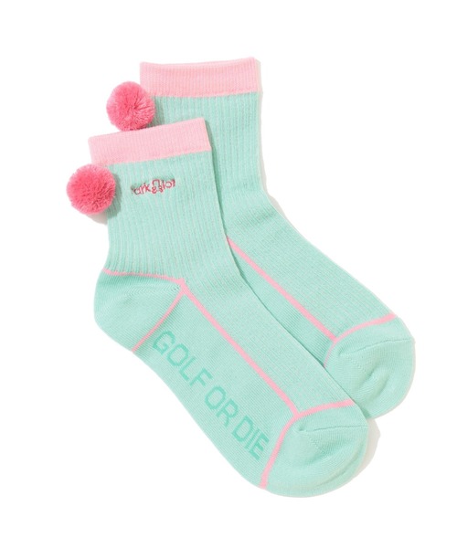 MARK & LONA（マークアンドロナ）の「Quadra Pom Pom Crew Socks | WOMEN（ソックス/靴下・レディース・グリーン/オレンジ・23cm～25cm）」の2枚目の写真