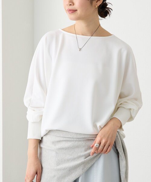RIVE DROITE（リヴドロワ）の「【万能ブラウス】カットジョーゼットドルマンプルオーバー（Tシャツ/カットソー・レディース・チャコールグレー/オフホワイト/ベージュ・FREE）」の7枚目の写真