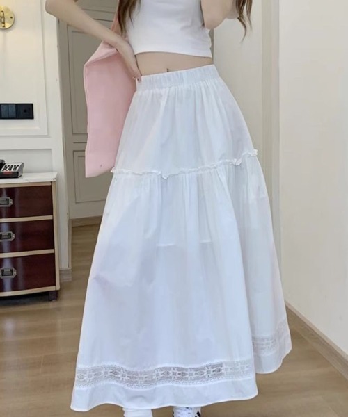 mielu(ミエル)の「裾レースフレアロングスカート(スカート・レディース・ホワイト・X-LARGE/MEDIUM/LARGE)」の4枚目の写真