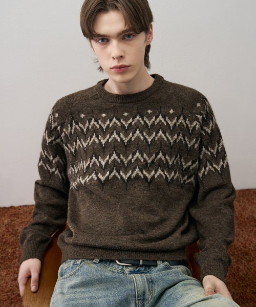 DRAW FIT（ドローフィット）の「ウールヘアリーノルディッククルーネックニット [VINTAGE BROWN]（ニット/セーター・メンズ・その他・M/L/XL）」の2枚目の写真