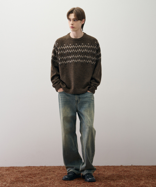 DRAW FIT（ドローフィット）の「ウールヘアリーノルディッククルーネックニット [VINTAGE BROWN]（ニット/セーター・メンズ・その他・M/L/XL）」の3枚目の写真