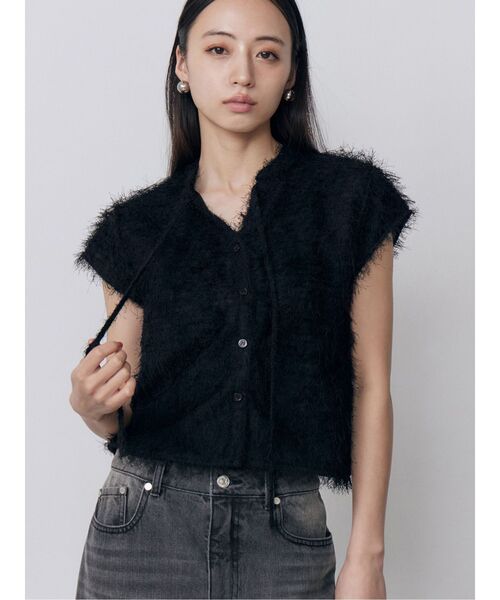 MURUA（ムルーア）の「フレンチスリーブフリンジブラウス（シャツ/ブラウス・レディース・ホワイト/ブラック・FREE）」の2枚目の写真