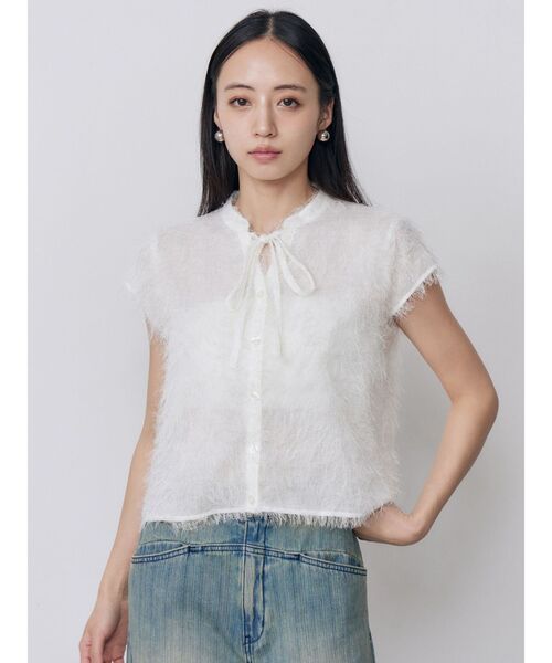 MURUA（ムルーア）の「フレンチスリーブフリンジブラウス（シャツ/ブラウス・レディース・ホワイト/ブラック・FREE）」の11枚目の写真