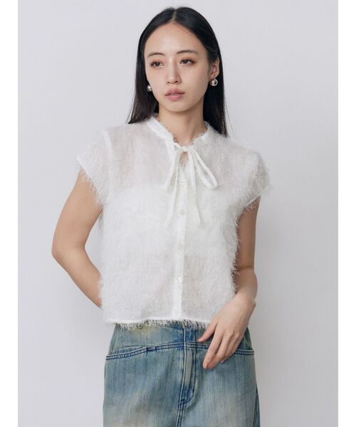 MURUA（ムルーア）の「フレンチスリーブフリンジブラウス（シャツ/ブラウス・レディース・ホワイト/ブラック・FREE）」の12枚目の写真