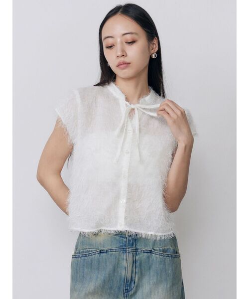 MURUA（ムルーア）の「フレンチスリーブフリンジブラウス（シャツ/ブラウス・レディース・ホワイト/ブラック・FREE）」の13枚目の写真