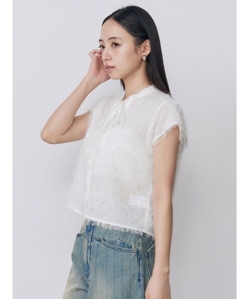 MURUA（ムルーア）の「フレンチスリーブフリンジブラウス（シャツ/ブラウス・レディース・ホワイト/ブラック・FREE）」の14枚目の写真