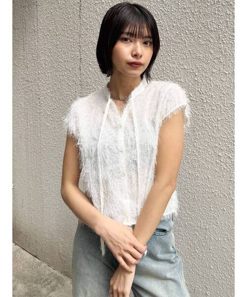 MURUA（ムルーア）の「フレンチスリーブフリンジブラウス（シャツ/ブラウス・レディース・ホワイト/ブラック・FREE）」の3枚目の写真