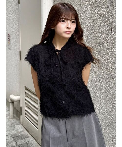 MURUA（ムルーア）の「フレンチスリーブフリンジブラウス（シャツ/ブラウス・レディース・ホワイト/ブラック・FREE）」の5枚目の写真