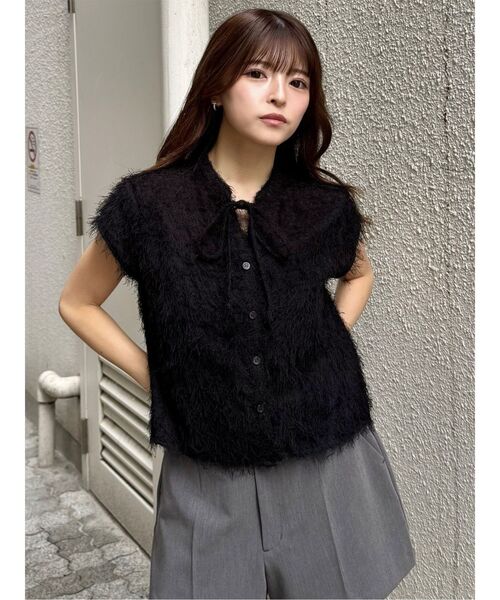 MURUA（ムルーア）の「フレンチスリーブフリンジブラウス（シャツ/ブラウス・レディース・ホワイト/ブラック・FREE）」の6枚目の写真