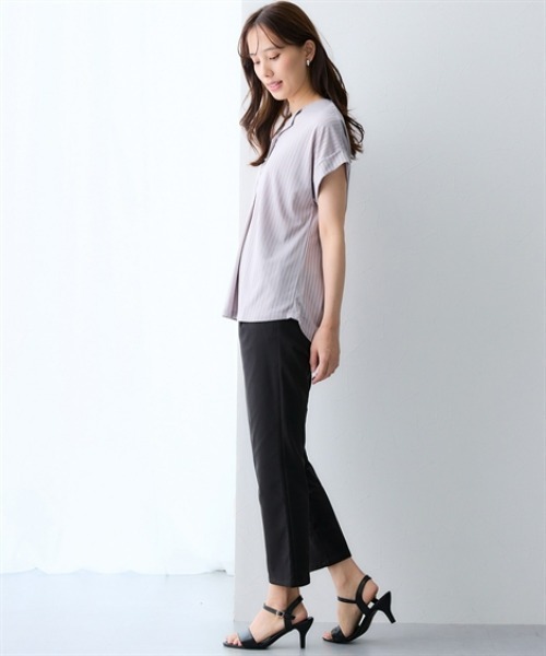 7days Life Styling(セブンデイズライフスタイリング)の「シャドーストライプ開襟スキッパートップス(Tシャツ/カットソー・レディース・グレー/ブラック・L/M/3L/LL)」の6枚目の写真