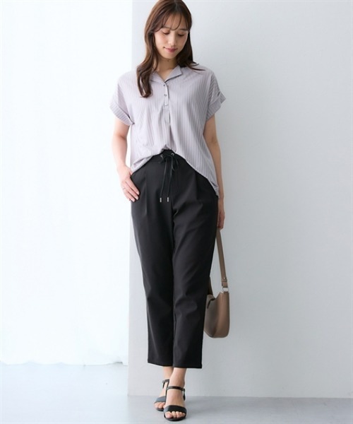 7days Life Styling(セブンデイズライフスタイリング)の「シャドーストライプ開襟スキッパートップス(Tシャツ/カットソー・レディース・グレー/ブラック・L/M/3L/LL)」の7枚目の写真
