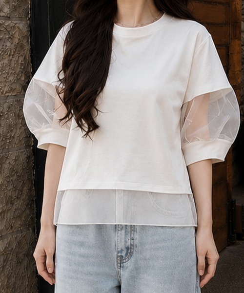 SallyLunn(サリーラン)の「ドッキングデザインシアートップス(Tシャツ/カットソー・レディース・ホワイト/ブラック・MEDIUM/LARGE)」の4枚目の写真