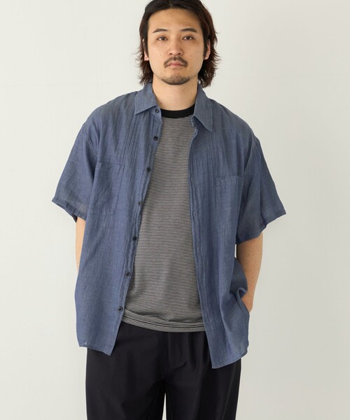 SHIPS Colors(シップス カラーズ)の「【SHIPS Colors別注】Engineer:シアー デニム ショートスリーブ シャツ(シャツ/ブラウス・メンズ・ネイビー/ブラック/ライトブルー・MEDIUM/LARGE/X-LARGE)」の3枚目の写真