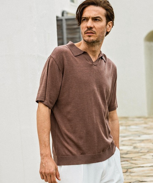 AKM Contemporary(エイケイエムコンテンポラリー)の「【WEB・直営店限定】AKM Contemporary(エイケイエムコンテンポラリー)シルクブレンド半袖サマーニットポロシャツ(ポロシャツ・メンズ・ミント/ブラウン/オフホワイト/ブラック・XL/L/M/S)」の3枚目の写真