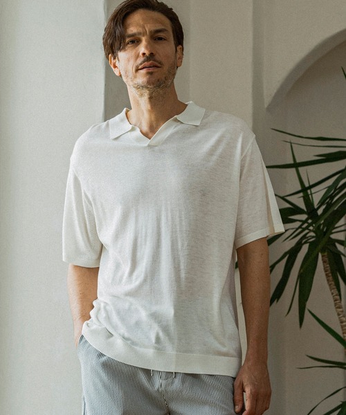 AKM Contemporary(エイケイエムコンテンポラリー)の「【WEB・直営店限定】AKM Contemporary(エイケイエムコンテンポラリー)シルクブレンド半袖サマーニットポロシャツ(ポロシャツ・メンズ・ミント/ブラウン/オフホワイト/ブラック・XL/L/M/S)」の1枚目の写真