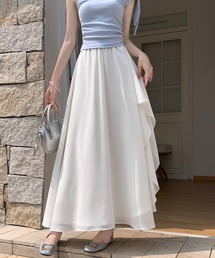 ウエストゴム シフォン ドレープ ラッフルヘム アシンメトリー ロングスカート