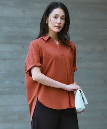 ヴィンテージスパンブロード シャツカラードルマンスリーブブラウス