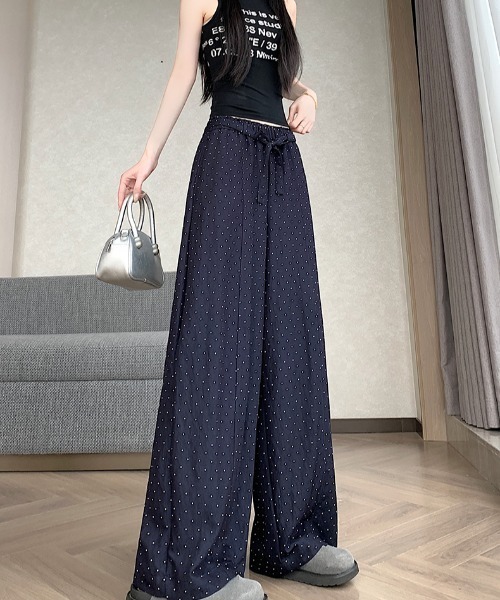 LUCPY(ラクピー)の「ドット柄ウエストリボンワイドパンツ(その他パンツ・レディース・ネイビー/ホワイト・LARGE/MEDIUM/X-LARGE/SMALL)」の6枚目の写真