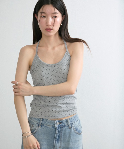 NUJOH(ヌゾ)の「Dot Halter Sleeveless Top / ドットホルターネックノースリーブトップス(タンクトップ・レディース・グレー/アイボリー/ブラック・FREE)」の3枚目の写真