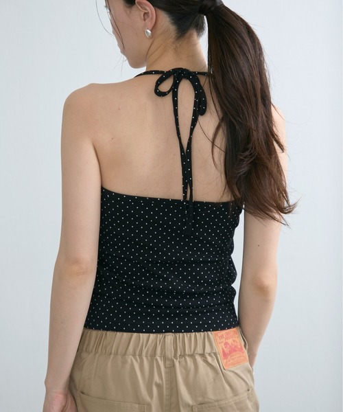 NUJOH(ヌゾ)の「Dot Halter Sleeveless Top / ドットホルターネックノースリーブトップス(タンクトップ・レディース・グレー/アイボリー/ブラック・FREE)」の1枚目の写真
