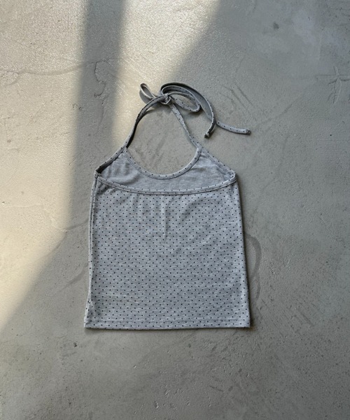 NUJOH(ヌゾ)の「Dot Halter Sleeveless Top / ドットホルターネックノースリーブトップス(タンクトップ・レディース・グレー/アイボリー/ブラック・FREE)」の9枚目の写真