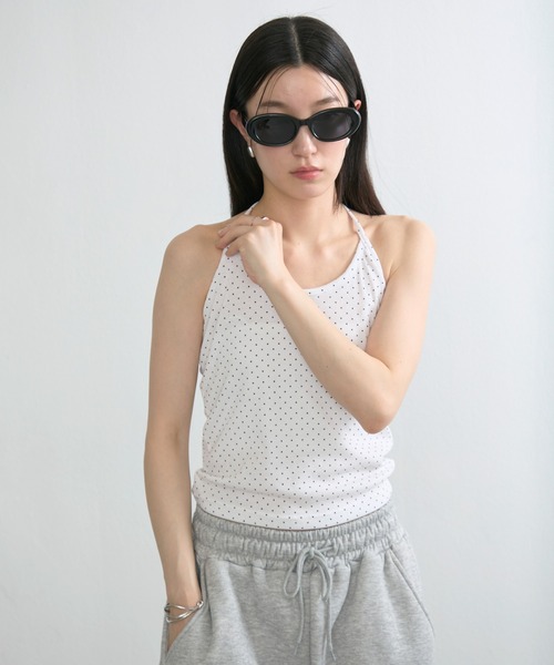 NUJOH(ヌゾ)の「Dot Halter Sleeveless Top / ドットホルターネックノースリーブトップス(タンクトップ・レディース・グレー/アイボリー/ブラック・FREE)」の14枚目の写真