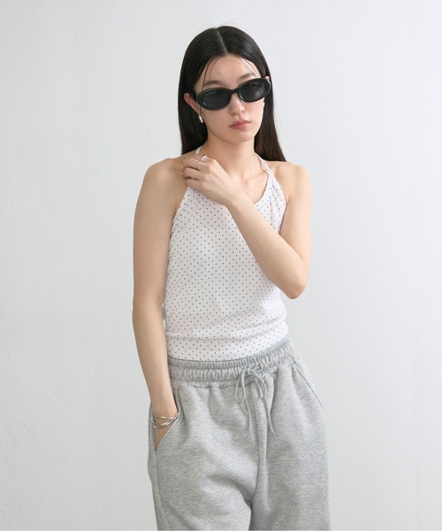 NUJOH(ヌゾ)の「Dot Halter Sleeveless Top / ドットホルターネックノースリーブトップス(タンクトップ・レディース・グレー/アイボリー/ブラック・FREE)」の15枚目の写真
