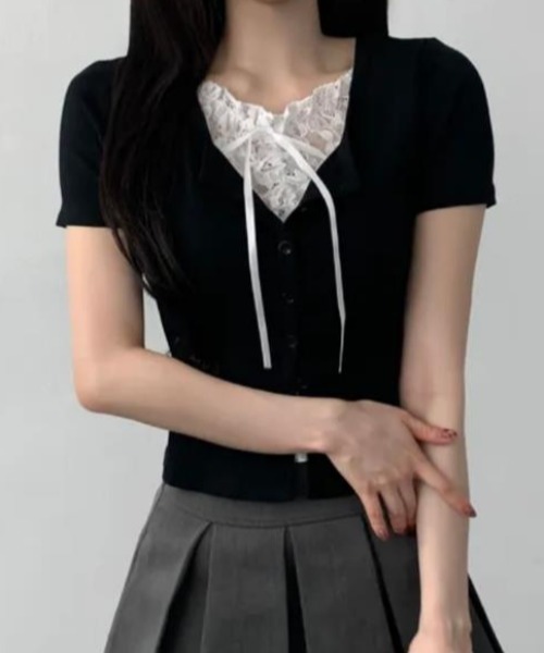 semplice(センプリチェ)の「Tシャツ【韓国ファッション】(Tシャツ/カットソー・レディース・ブラック/ホワイト・F)」の2枚目の写真
