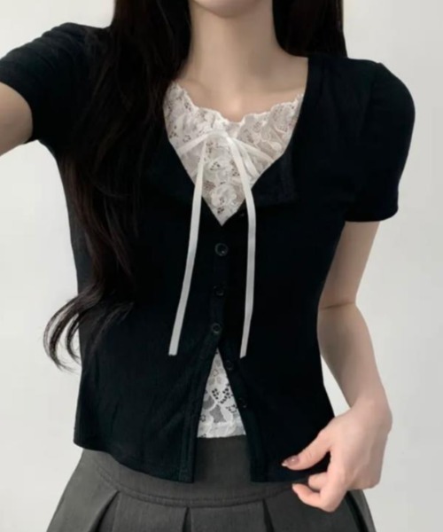semplice(センプリチェ)の「Tシャツ【韓国ファッション】(Tシャツ/カットソー・レディース・ブラック/ホワイト・F)」の4枚目の写真