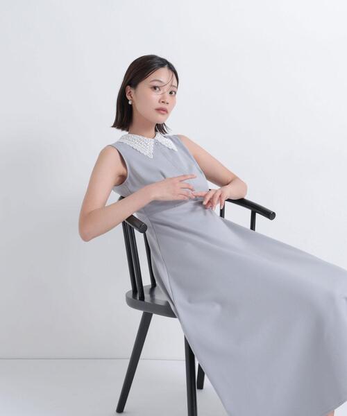 NATURAL BEAUTY BASIC(ナチュラルビューティーベーシック)の「レース襟ノースリーブワンピース(ワンピース・レディース・ネイビー/グレー・MEDIUM/P/S)」の2枚目の写真